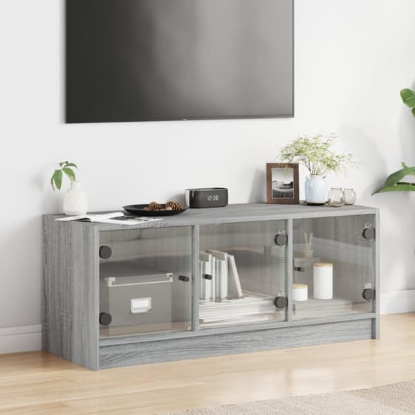 vidaXL TV-taso lasiovilla harmaa Sonoma 102x37x42 cm
