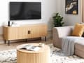 Miniatyrbilde 2 av 11: TV-stativ i lyst tre med svarte ben i MDF Metall TV opp til 70ʺ Retro skyveskap Kabelhåndtering Stue