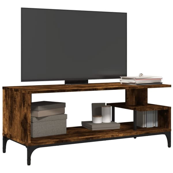 vidaXL tv-bord 102x40x41 cm konstrueret træ og stål røget eg