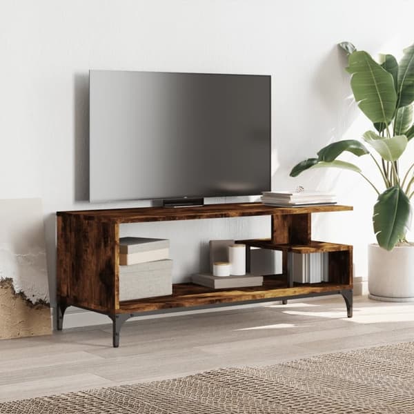 vidaXL tv-bord 102x40x41 cm konstrueret træ og stål røget eg