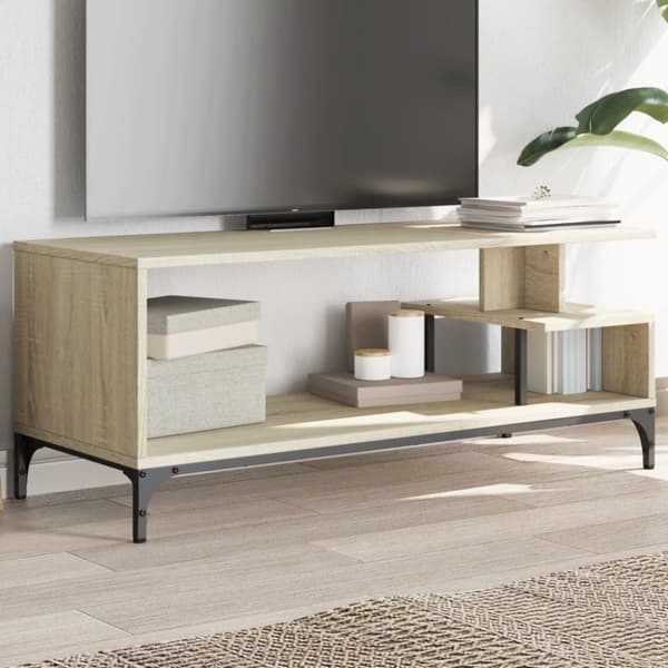 vidaXL TV-taso Sonoma-tammi 102x40x41 cm tekninen puu ja teräs