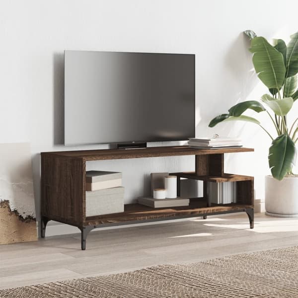 vidaXL TV-benk brun eik 102x40x41 cm konstruert tre pulverlakkert stål