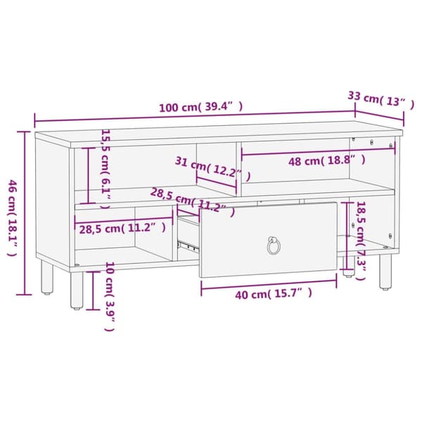 vidaXL tv-bord 100x33x46 cm massivt mangotræ