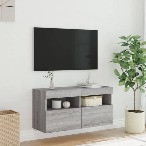 vidaXL Vegghengt TV-benk med LED grå sonoma 80x30x40 cm