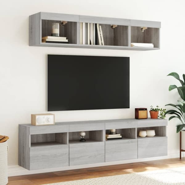 vidaXL Vegghengt TV-benk med LED grå sonoma 80x30x40 cm