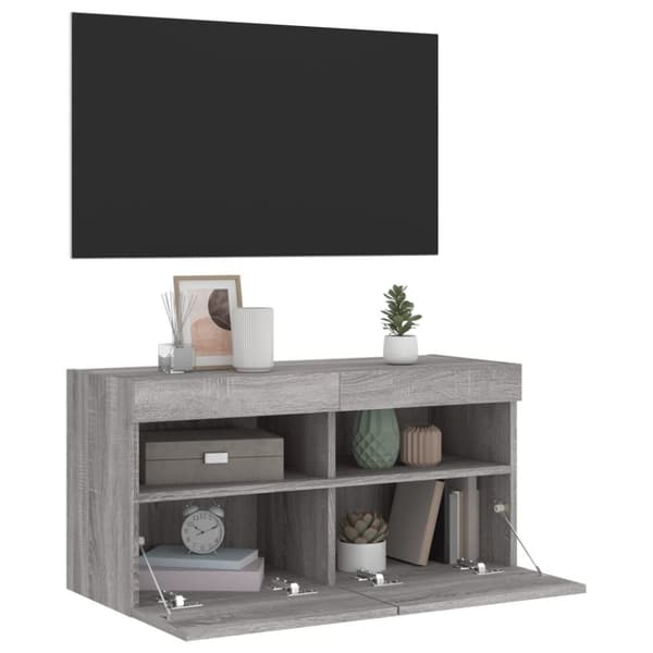 vidaXL Vegghengt TV-benk med LED grå sonoma 80x30x40 cm