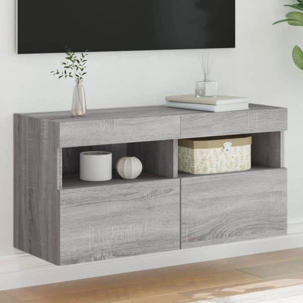 vidaXL Vegghengt TV-benk med LED grå sonoma 80x30x40 cm