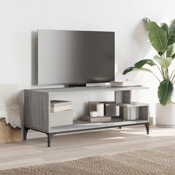 vidaXL TV-benk grå sonoma 102x40x41 konstruert tre pulverlakkert stål
