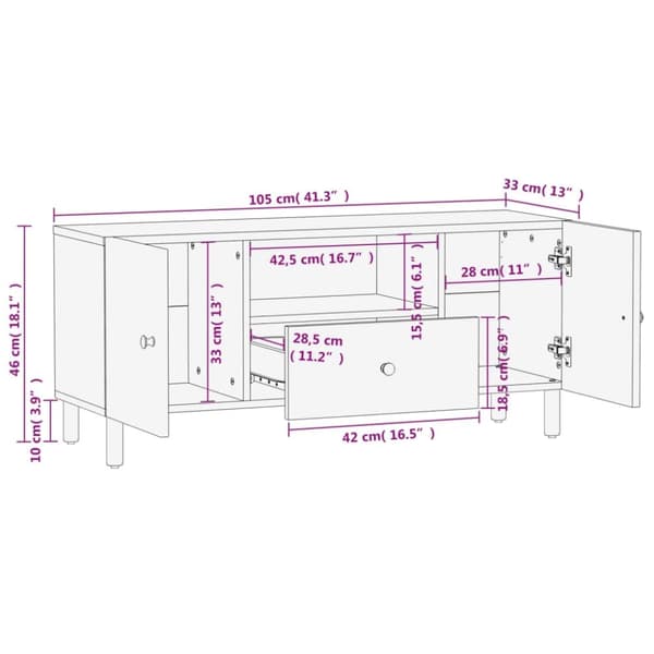 vidaXL TV-benk 105x33x46 cm heltre mango