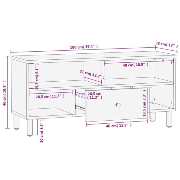 vidaXL Tv-bänk svart 100x33x46 cm massivt mangoträ