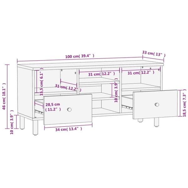 vidaXL TV-benk svart 100x33x46 cm heltre mango