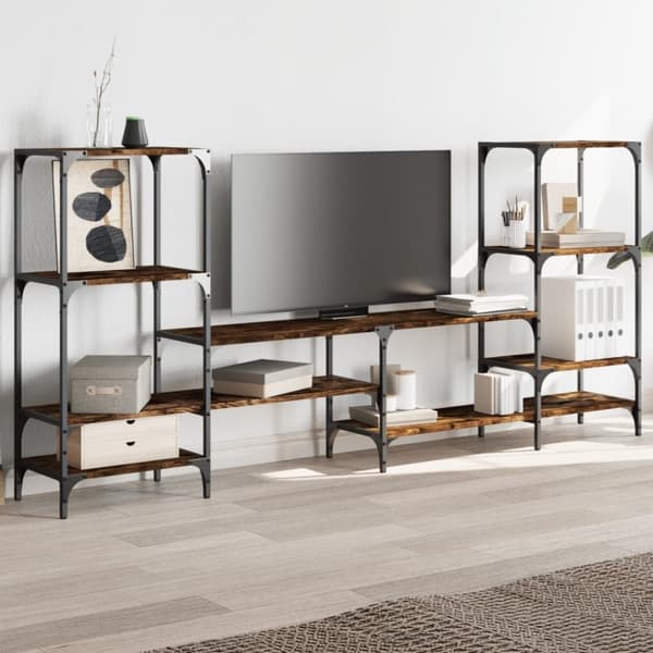 vidaXL tv-bord 206,5x28,5x95 cm konstrueret træ røget egetræsfarve