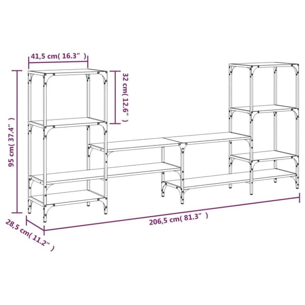 vidaXL TV-benk grå sonoma 206,5x28,5x95 cm konstruert tre