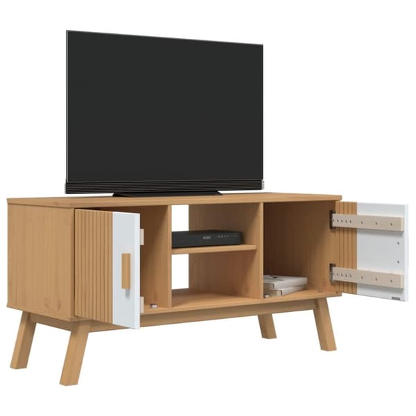 vidaXL TV-taso OLDEN valkoinen ja ruskea 114x43x57 cm täysi mänty