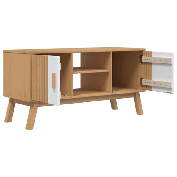 vidaXL TV-taso OLDEN valkoinen ja ruskea 114x43x57 cm täysi mänty