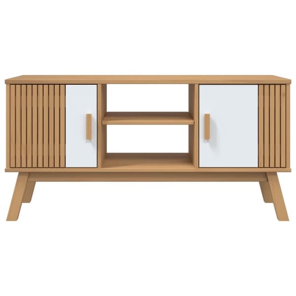 vidaXL TV-taso OLDEN valkoinen ja ruskea 114x43x57 cm täysi mänty