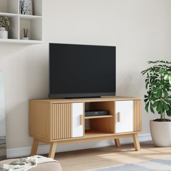 vidaXL TV-taso OLDEN valkoinen ja ruskea 114x43x57 cm täysi mänty
