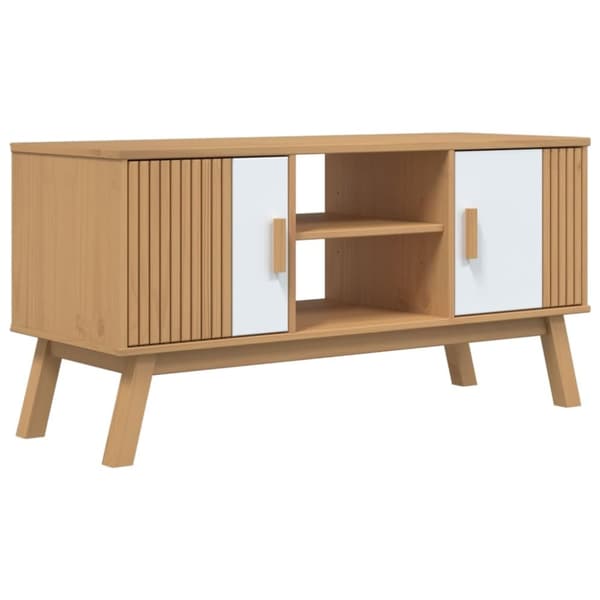 vidaXL TV-taso OLDEN valkoinen ja ruskea 114x43x57 cm täysi mänty
