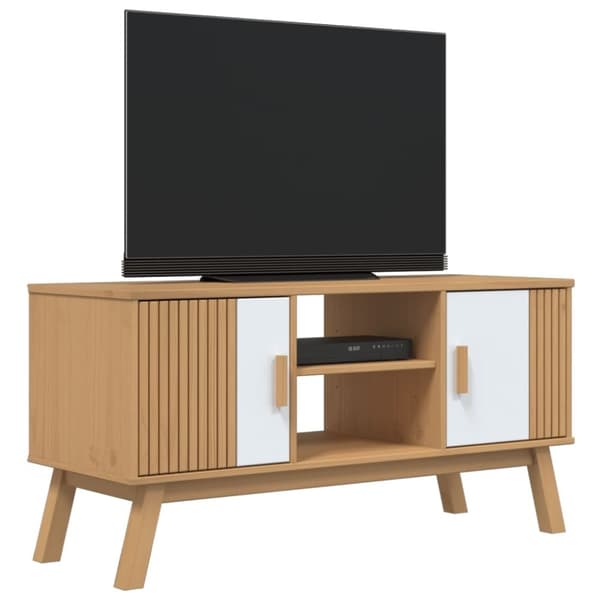 vidaXL Tv-bänk OLDEN vit och brun 114x43x57 cm massiv furu