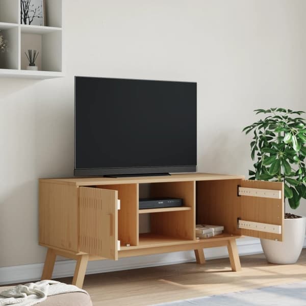 vidaXL TV-benk OLDEN brun 114x43x57 cm heltre furu