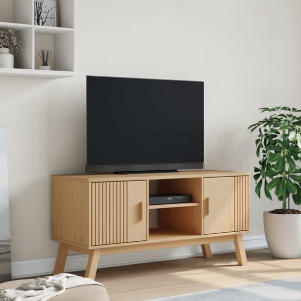 vidaXL TV-benk OLDEN brun 114x43x57 cm heltre furu