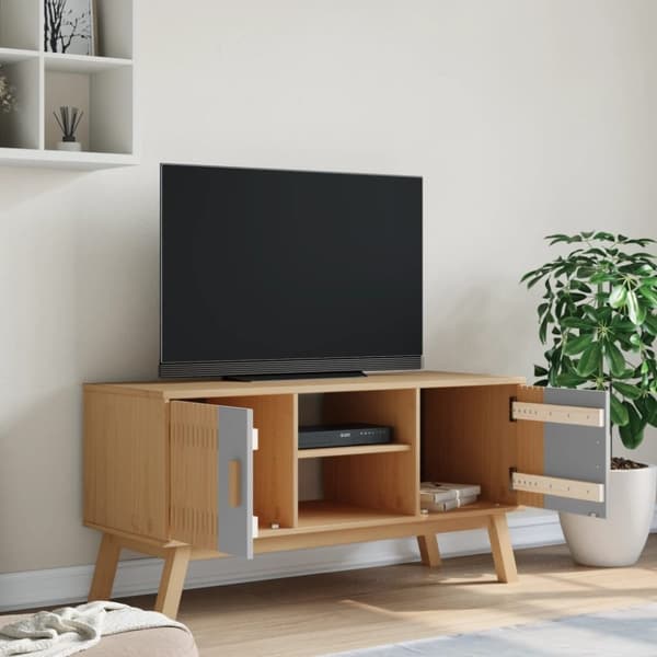 vidaXL TV-benk OLDEN grå og brun 114x43x57 cm heltre furu