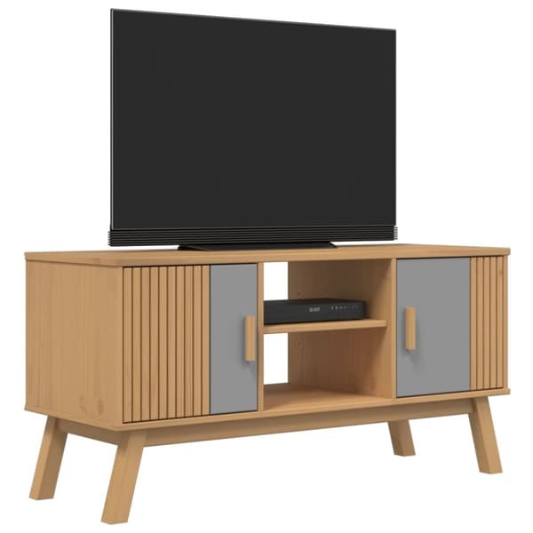 vidaXL TV-benk OLDEN grå og brun 114x43x57 cm heltre furu