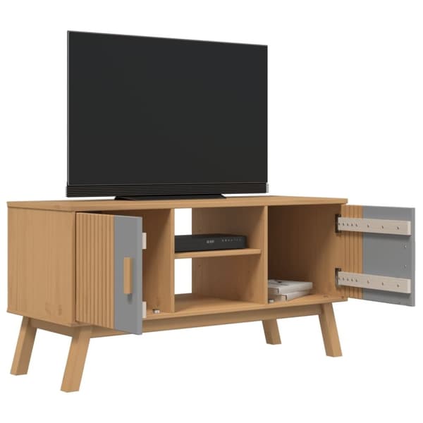 vidaXL TV-benk OLDEN grå og brun 114x43x57 cm heltre furu
