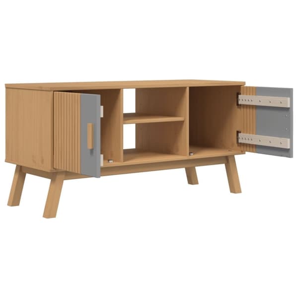 vidaXL TV-benk OLDEN grå og brun 114x43x57 cm heltre furu