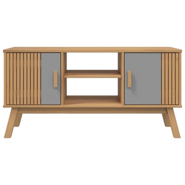 vidaXL TV-benk OLDEN grå og brun 114x43x57 cm heltre furu