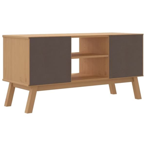 vidaXL TV-benk OLDEN grå og brun 114x43x57 cm heltre furu