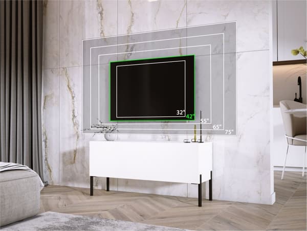 TV -skab i hvidt Matt med ben i sort, A: B: 100 cm, H: 52 cm, T: 32 cm