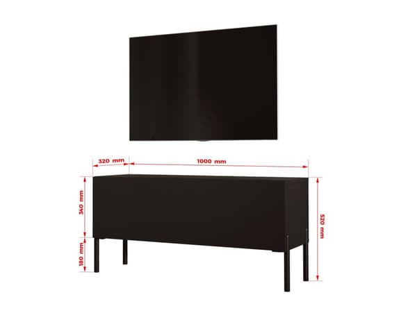 TV -skåp i svart matt/svart glansig med ben i svart, A: B: 100 cm, h: 52 cm, t: 32 cm