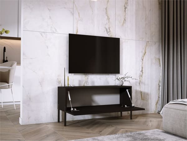TV -skåp i svart matt/svart glansig med ben i svart, A: B: 100 cm, h: 52 cm, t: 32 cm
