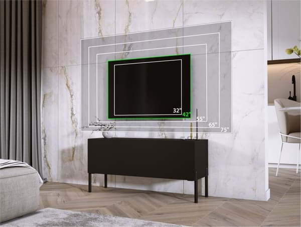 TV -skåp i svart matt/svart glansig med ben i svart, A: B: 100 cm, h: 52 cm, t: 32 cm