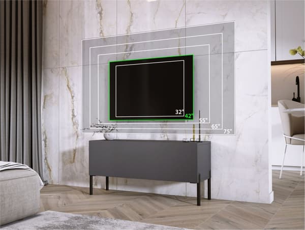Televisiokaappi antrasiitissa, jalat mustalla, A: B: 100 cm, H: 52 cm, T: 32 cm