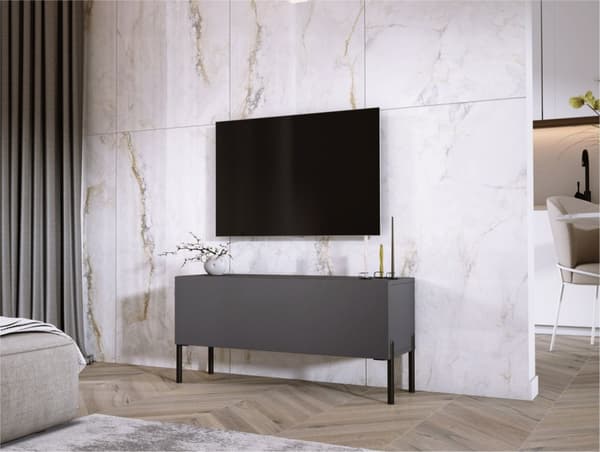 Televisiokaappi antrasiitissa, jalat mustalla, A: B: 100 cm, H: 52 cm, T: 32 cm