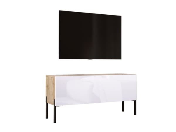 TV -kaappi Wotan -tammi/valkoinen korkea kiilto jaloilla mustana, A: B: 100 cm, H: 52 cm, T: 32 cm