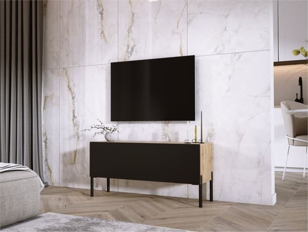 TV -skab i Wotan Oak/Black Matt med ben i sort, A: B: 100 cm, H: 52 cm, T: 32 cm