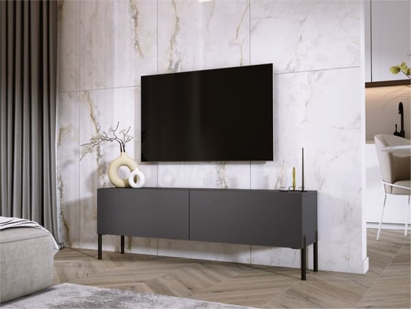 TV -skab i antracit med ben i sort, A: B: 140 cm, H: 52 cm, T: 32 cm