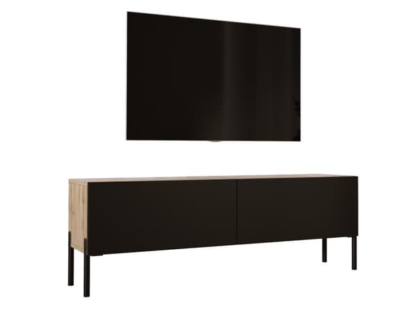 TV -kaappi Wotan Oak/Black Matt, jalat mustalla, A: B: 140 cm, H: 52 cm, T: 32 cm
