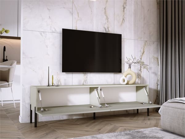 TV -kabinet i cashmere med ben i sort, A: B: 170 cm, H: 52 cm, T: 32 cm