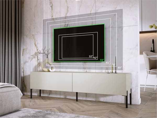 TV -kabinet i cashmere med ben i sort, A: B: 170 cm, H: 52 cm, T: 32 cm