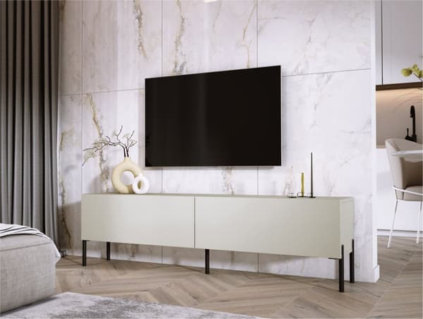TV -kabinet i cashmere med ben i sort, A: B: 170 cm, H: 52 cm, T: 32 cm