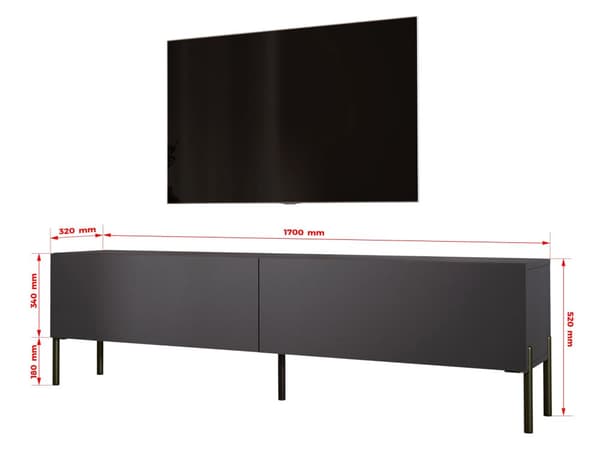 TV -skab i antracit med ben i sort, A: B: 170 cm, H: 52 cm, T: 32 cm