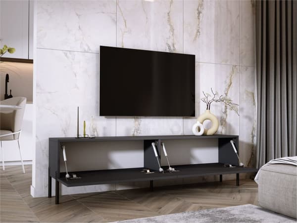 TV -skab i antracit med ben i sort, A: B: 170 cm, H: 52 cm, T: 32 cm