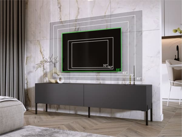 TV -skab i antracit med ben i sort, A: B: 170 cm, H: 52 cm, T: 32 cm
