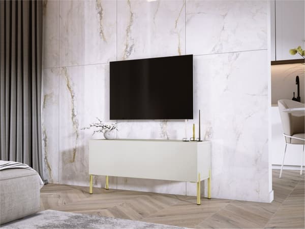 Televisiokaappi kashmirissa jaloilla kullassa, A: B: 100 cm, H: 52 cm, T: 32 cm