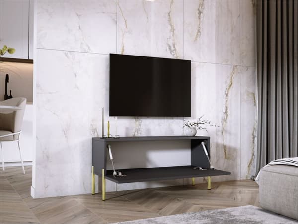 TV -kaapin antrasiitissa, joissa jalat kullassa, A: B: 100 cm, H: 52 cm, T: 32 cm