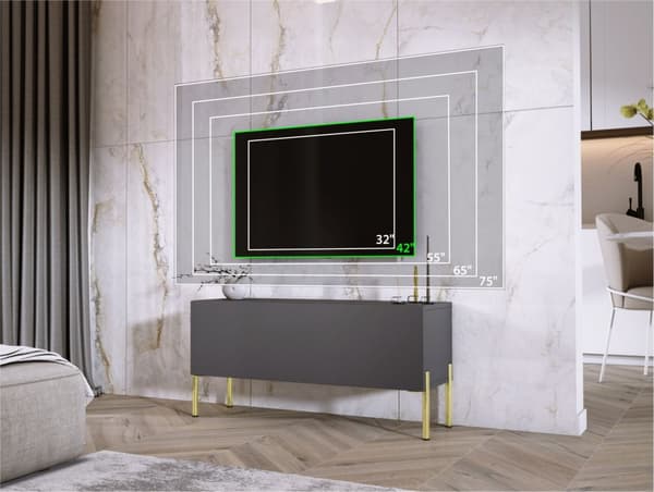 TV -kaapin antrasiitissa, joissa jalat kullassa, A: B: 100 cm, H: 52 cm, T: 32 cm